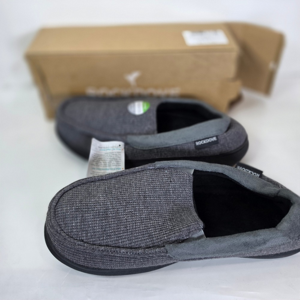 RockDove Mens SILVADUR Anti-Odor Waffle Knit Memory Foam Moc Slippers Grey‎ Sz 9